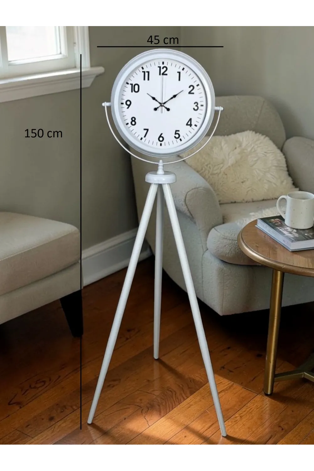 Soft White Dekoratif Tripod Ayaklı Saat