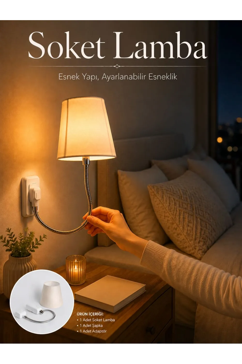 Soket Lamba Yatak Başı Işığı Ayarlanabilir Boyunlu