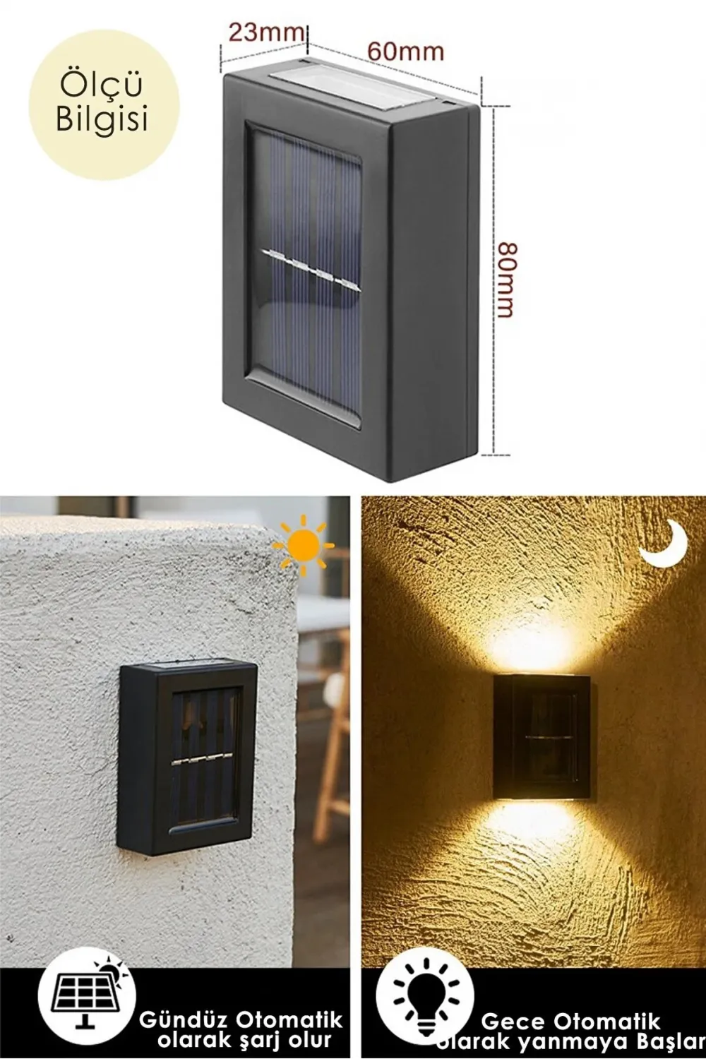 Solar Aplik Çift Taraflı Lamba