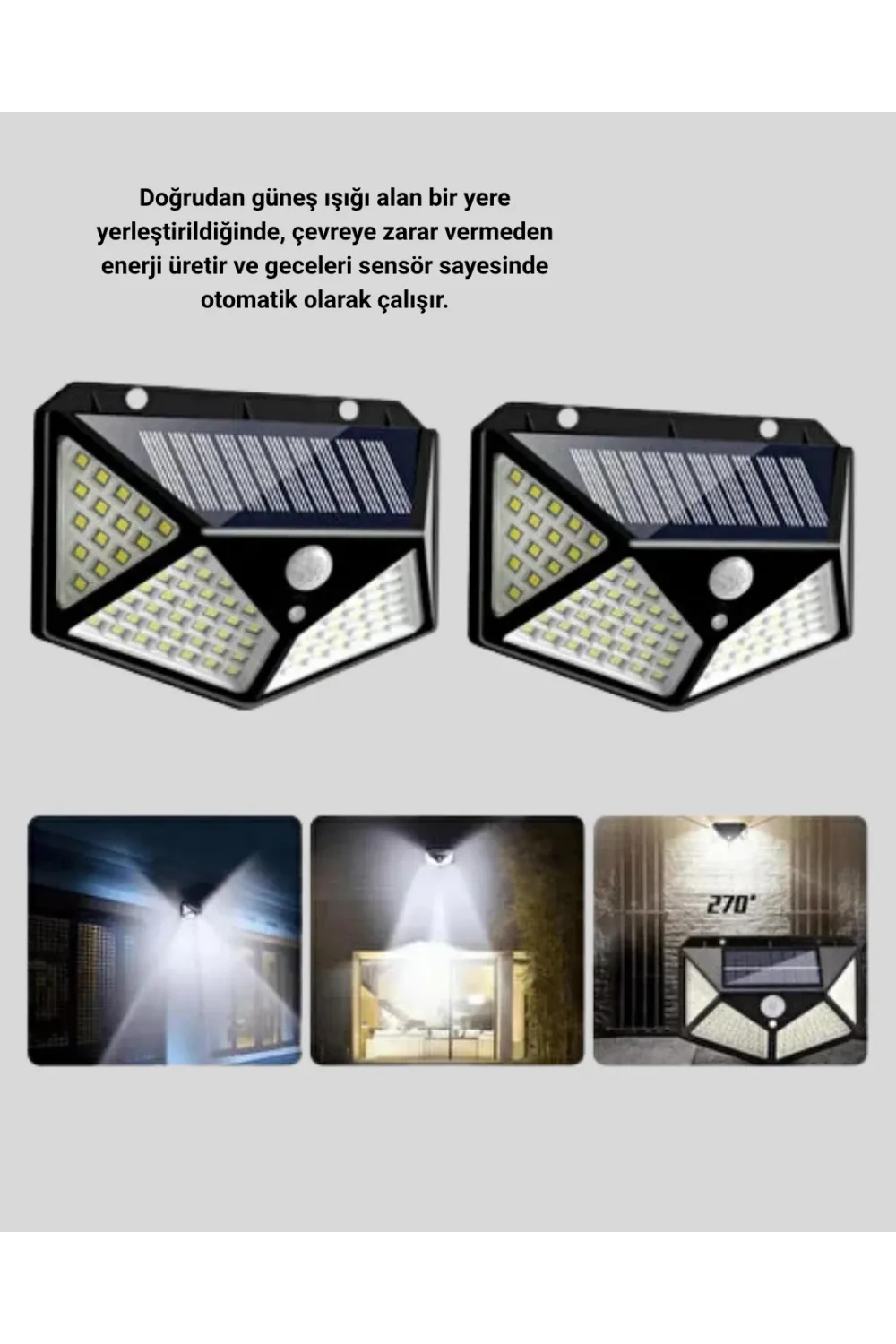 Solar Bahçe Lambası 100 Led Hareket Sensörlü Güneş Enerjili Aydınlatma