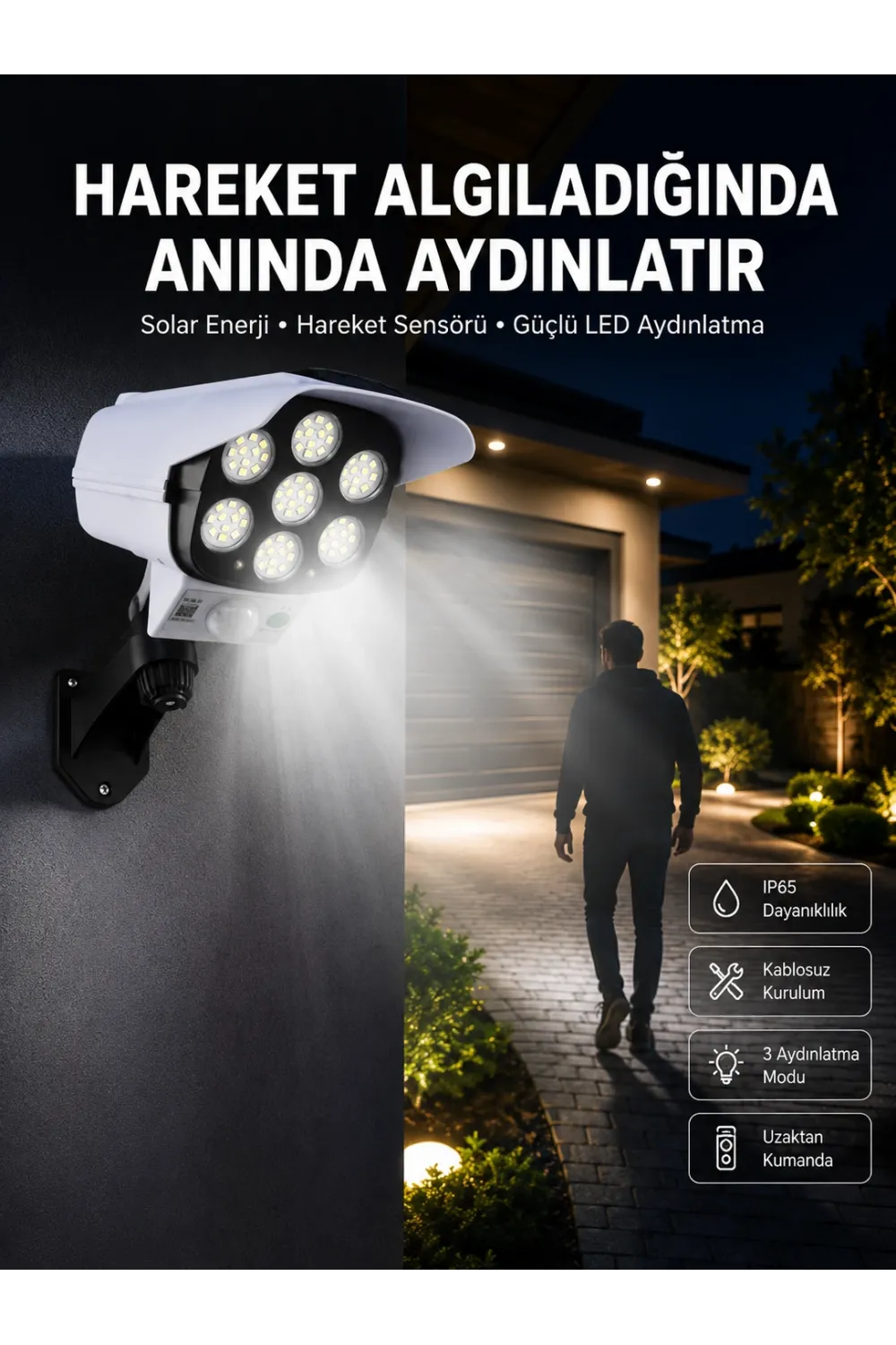 Solar Bahçe Lambası Uzaktan Kumandalı Kamera Görünümlü Hareket Sensörlü