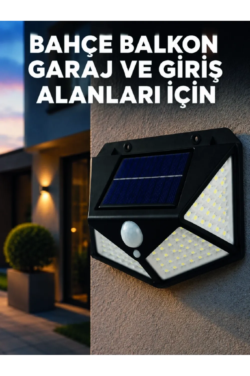 Solar Led Bahçe Aydınlatma Lambası 3 Işık Modlu Sensörlü Duvar Tipi Dış Mekan