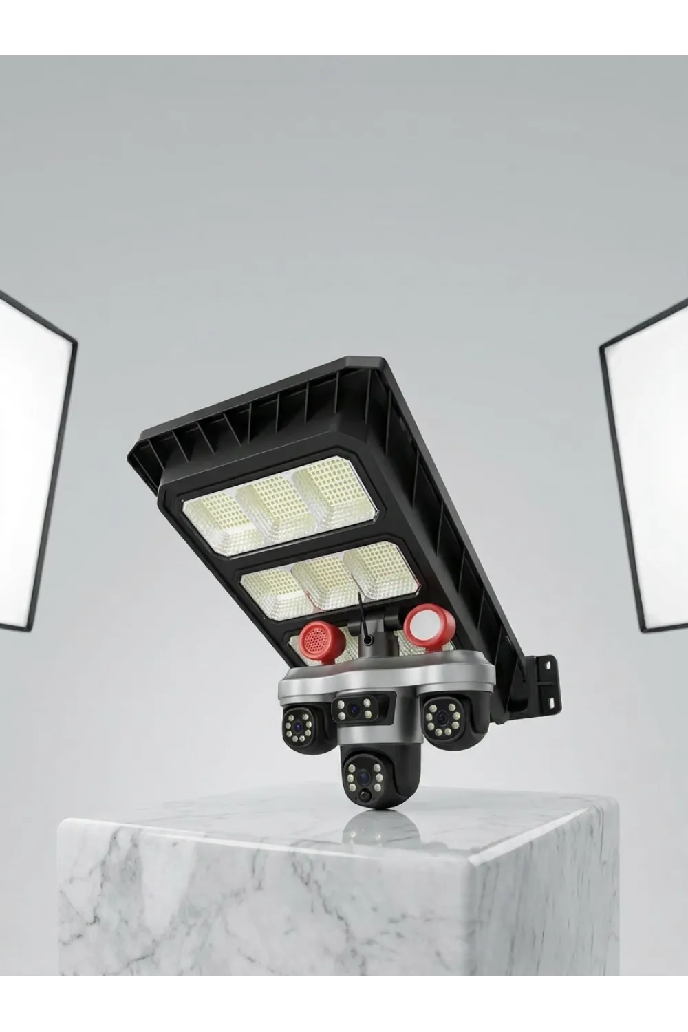 Solar Panelli 3 Lens Dış Mekan Güvenlik Kamerası Hareket Algılamalı Led Aydınlatmalı