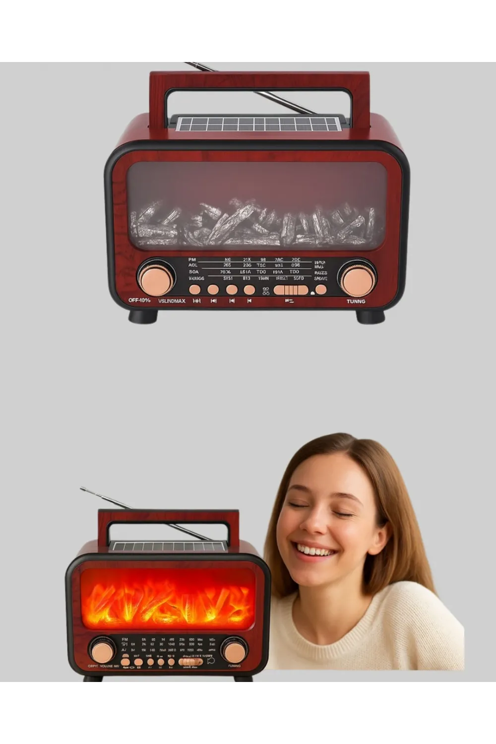 Solar Şarjlı Şömine Işıklı Bluetooth Hoparlör – Radyo, Usb, Tf Kart Destekli