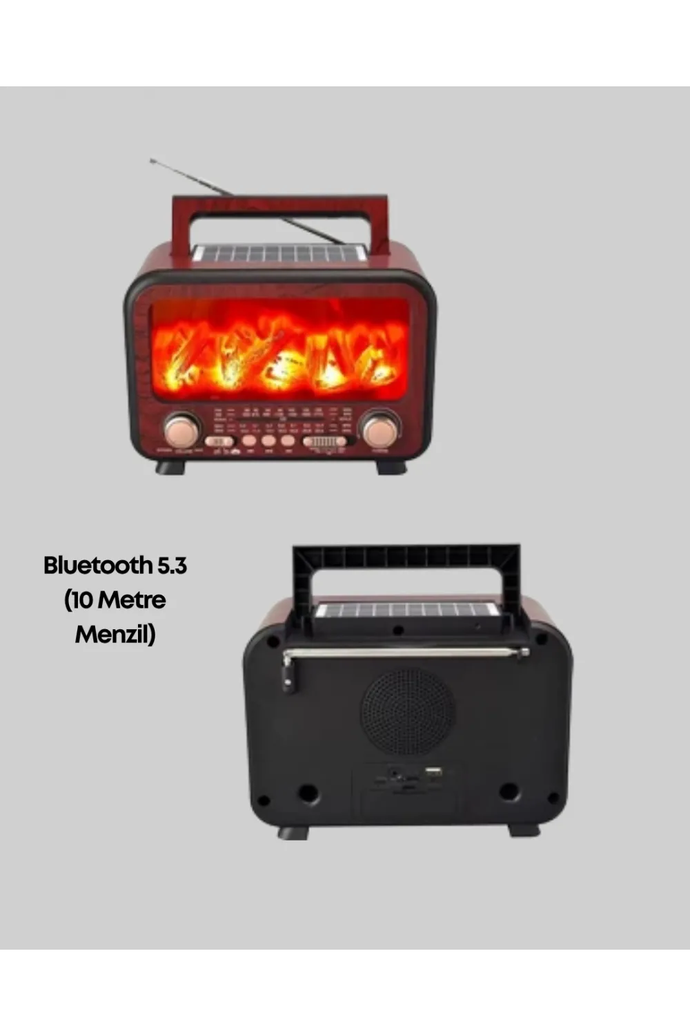 Şömine Alev Işıklı Solar Bluetooth Hoparlör – 7w Güçlü Ses, Fm Radyo