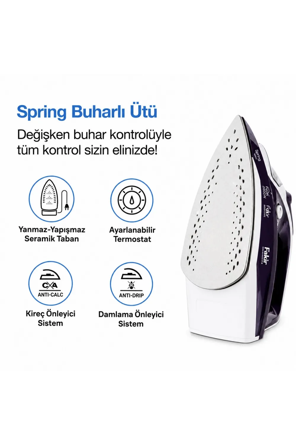 Sprıng Buharlı Ütü Seramik Taban 2600W Buhar 30-120GR