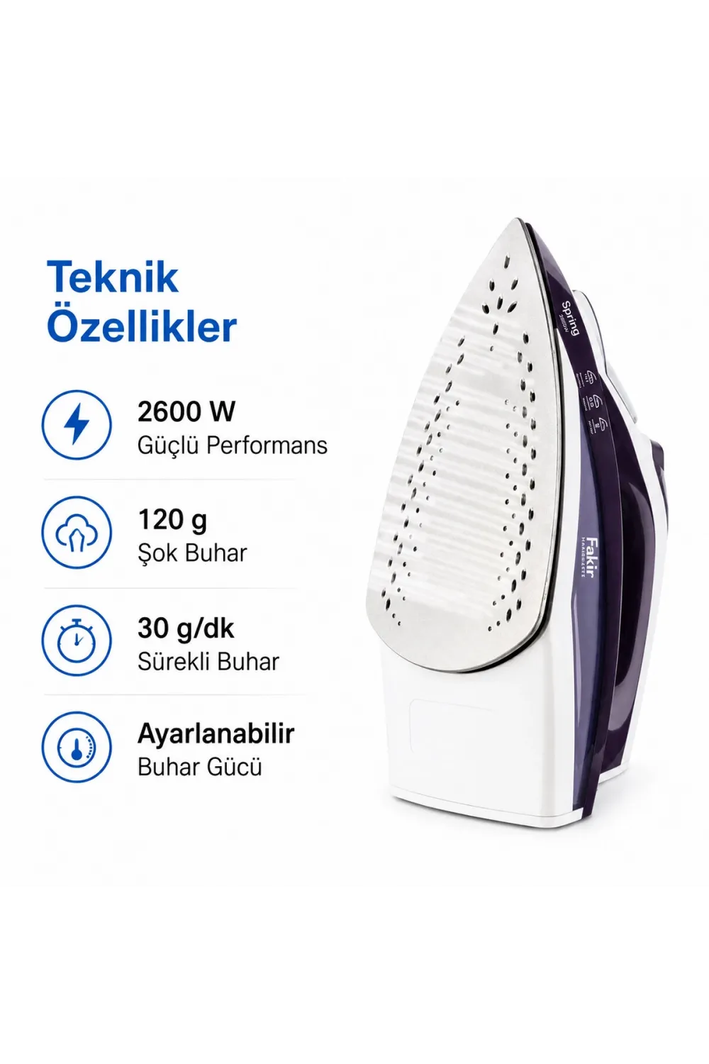 Sprıng Buharlı Ütü Seramik Taban 2600W Buhar 30-120GR