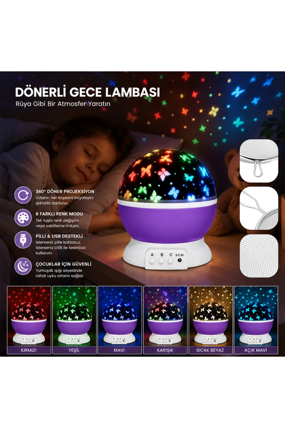 Star Master Pilli Dönerli Gece Lambası