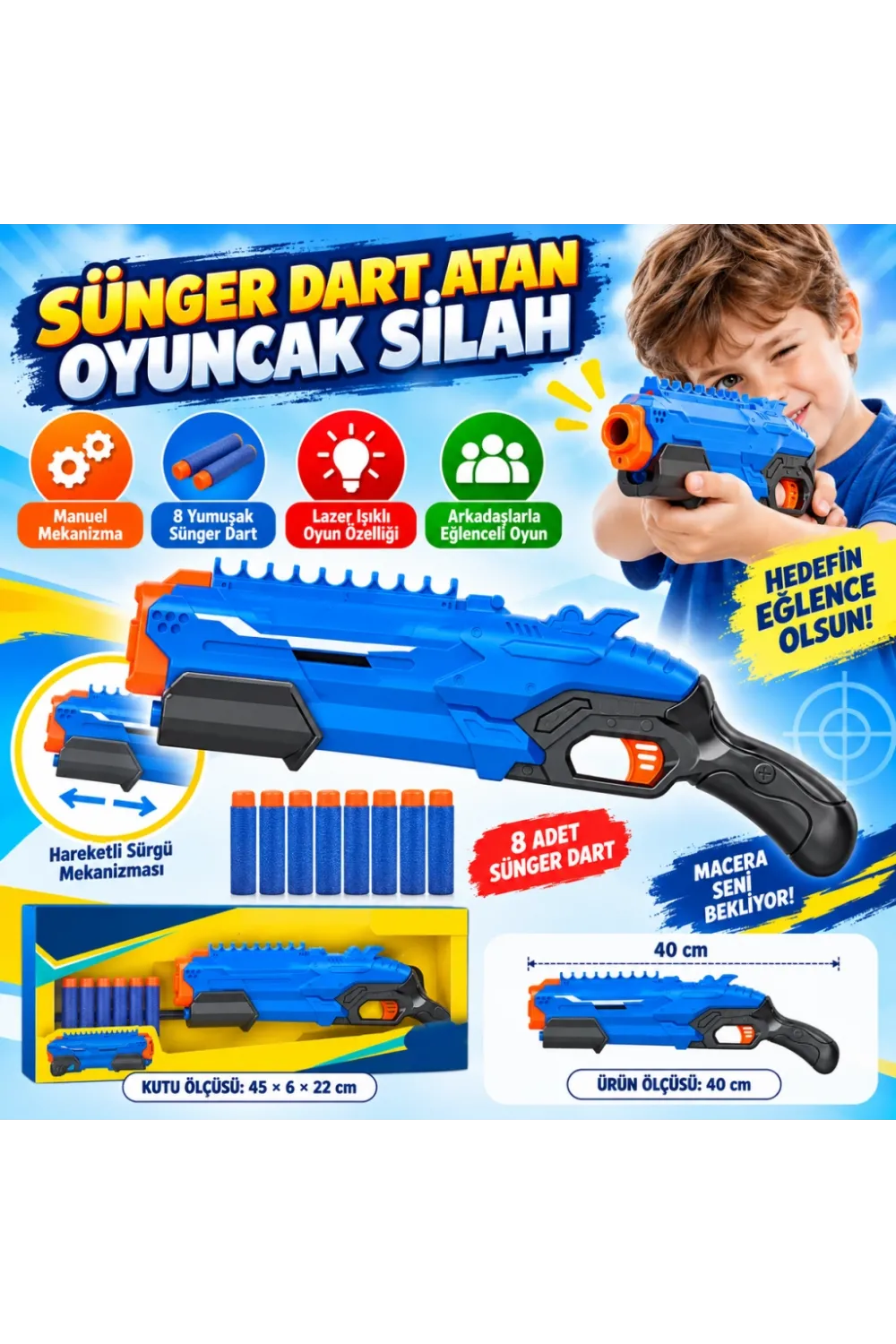 Sünger Dart Atan Silah 40 cm