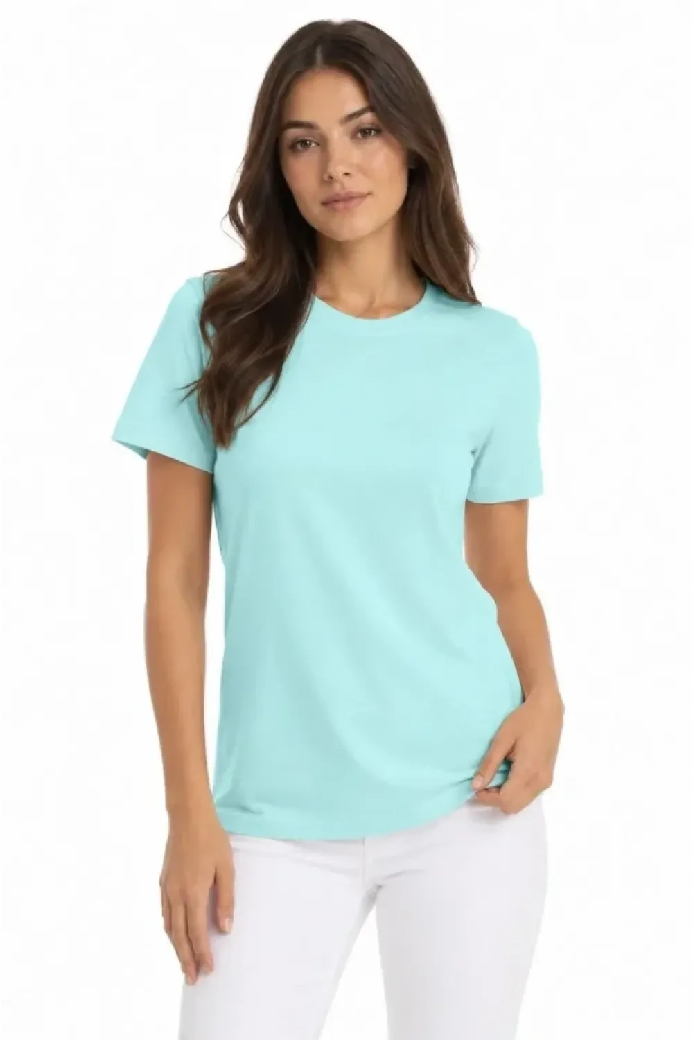 T-Shirt Bisiklet Yaka Slim Fit Likralı Tişört Günlük Basic Body - Turkuaz