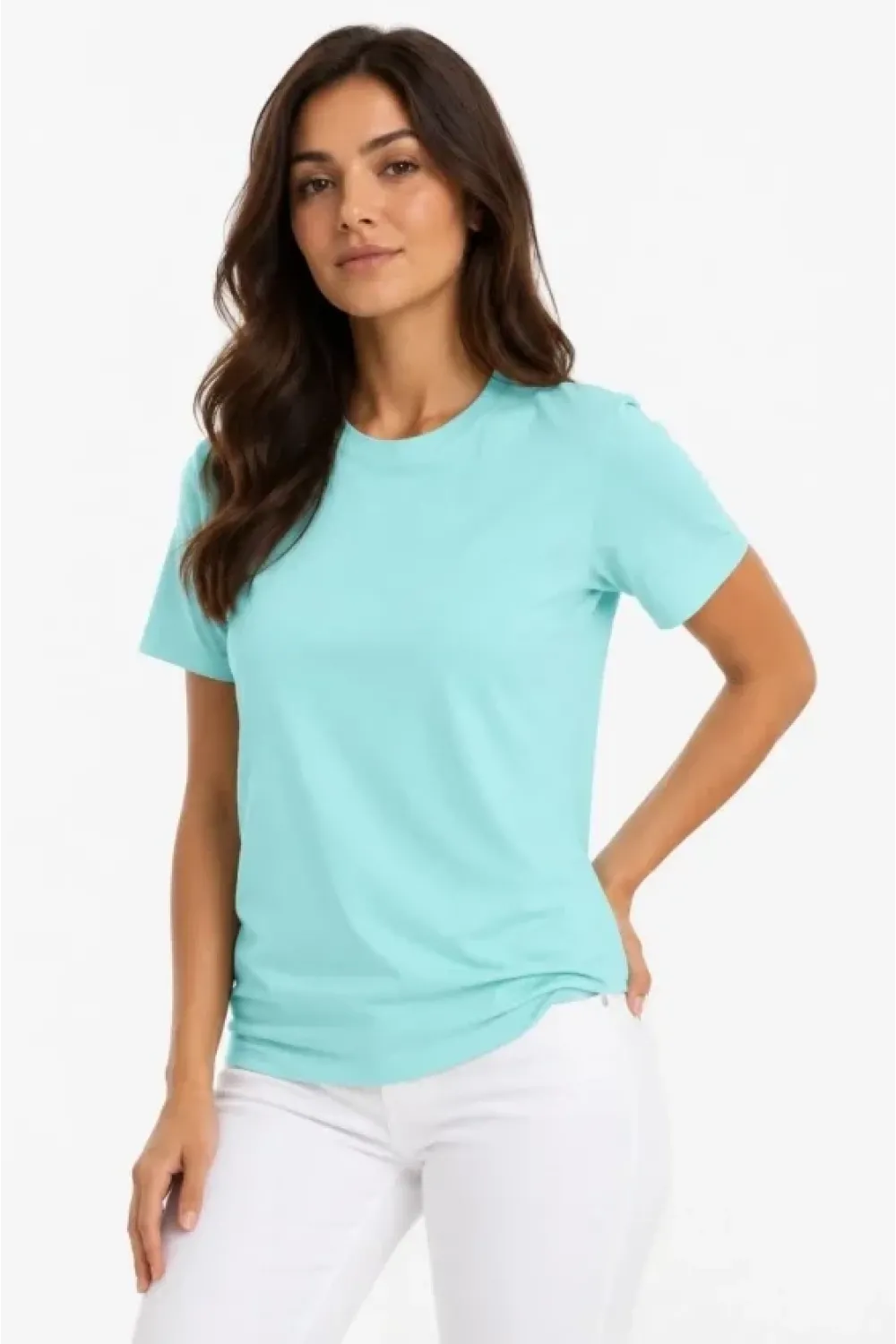 T-Shirt Bisiklet Yaka Slim Fit Likralı Tişört Günlük Basic Body - Turkuaz