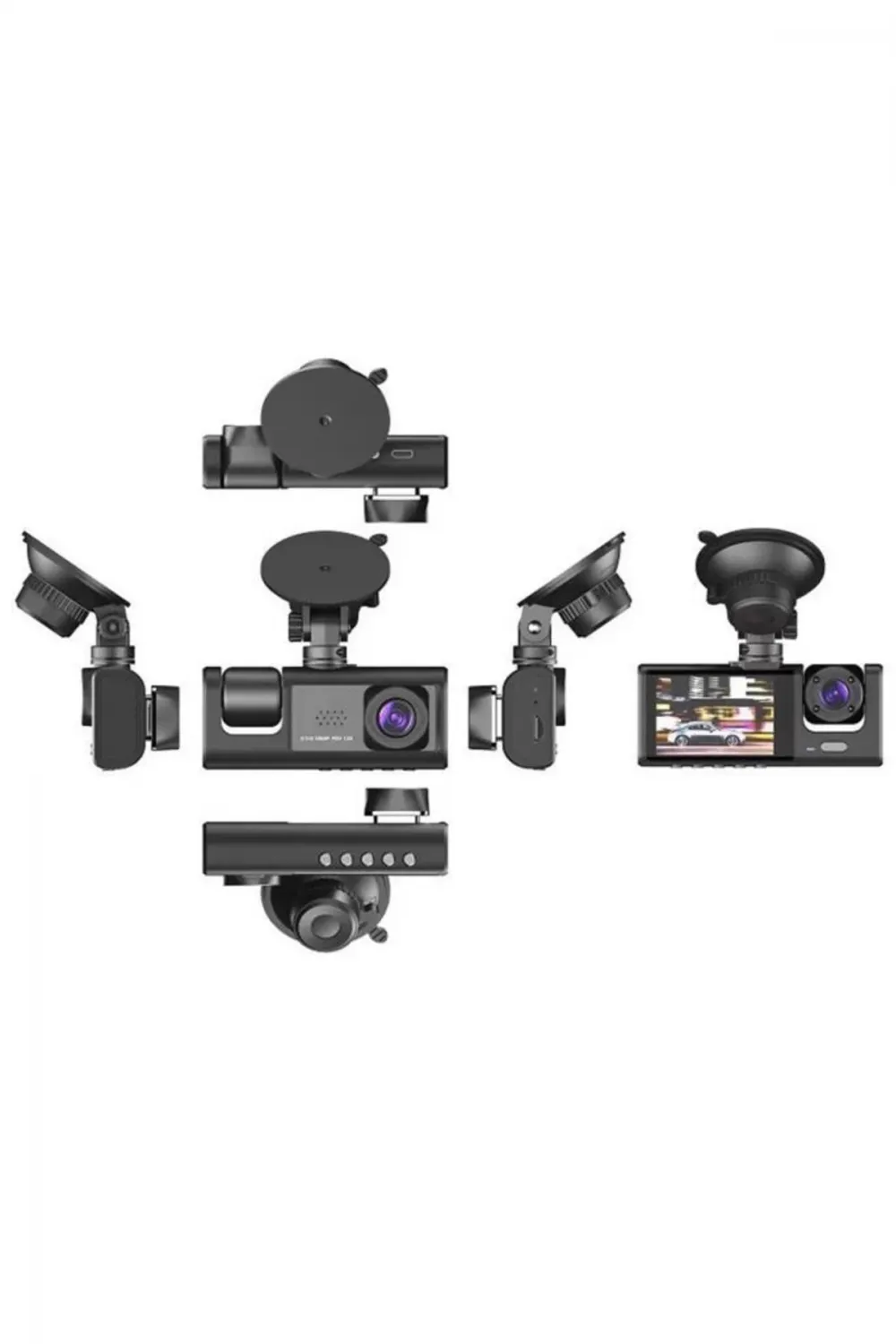Ta-01 Siyah 1080p Araç İçi 3 Kameralı Lcd Ekranlı Gece Görüşlü , G-sensör , Geri Görüş Kamera