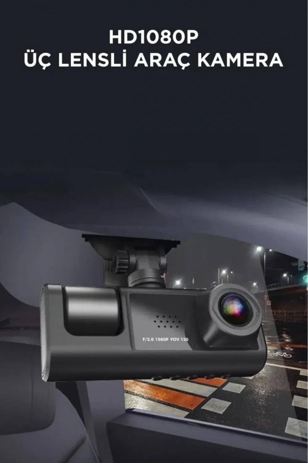 Ta-01 Siyah 1080p Araç İçi 3 Kameralı Lcd Ekranlı Gece Görüşlü , G-sensör , Geri Görüş Kamera