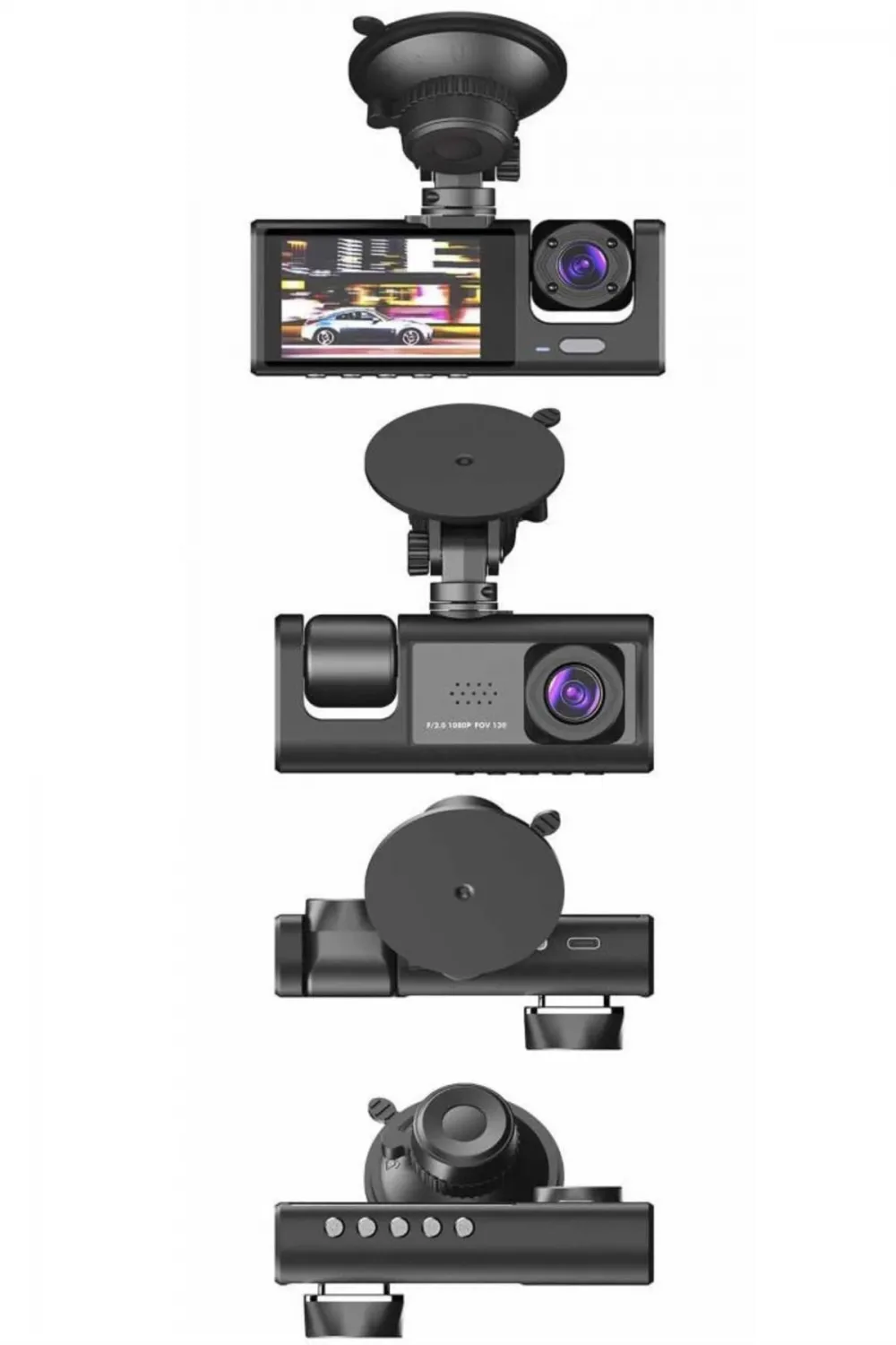 Ta-01 Siyah 1080p Araç İçi 3 Kameralı Lcd Ekranlı Gece Görüşlü , G-sensör , Geri Görüş Kamera