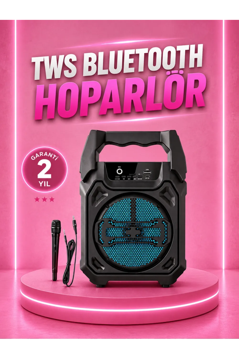 Taşınabilir 6.5” Bluetooth Hoparlör Usb Tf Kart Mikrofonlu Şarjlı Sistem