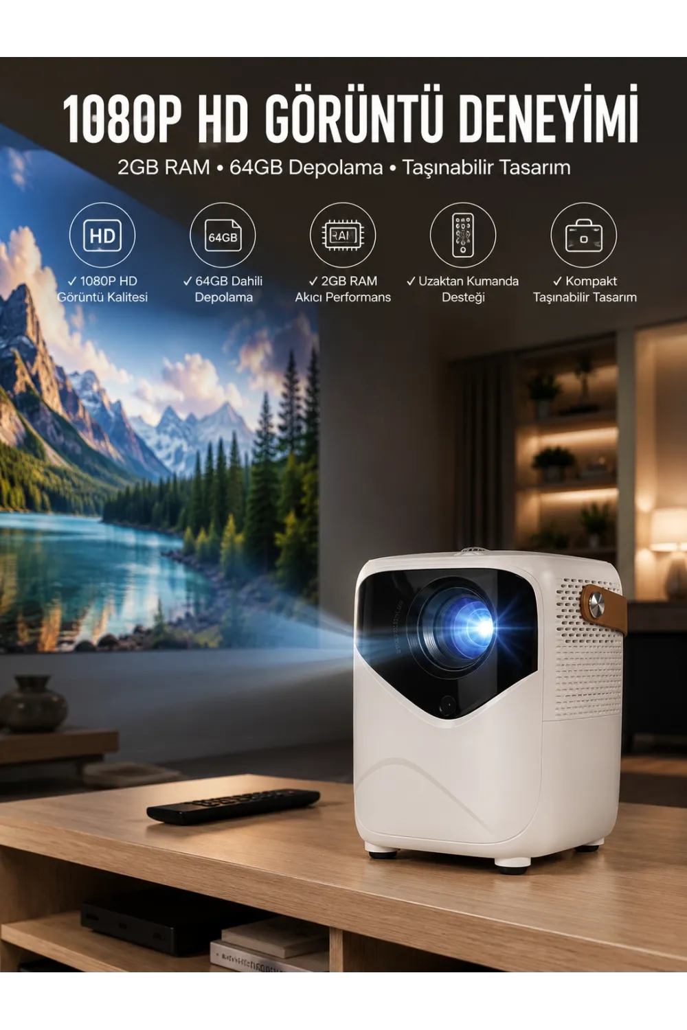 Taşınabilir Android Projeksiyon Wifi Destekli 4k Multimedia Tabanlı Ev Ve Ofis Tipi