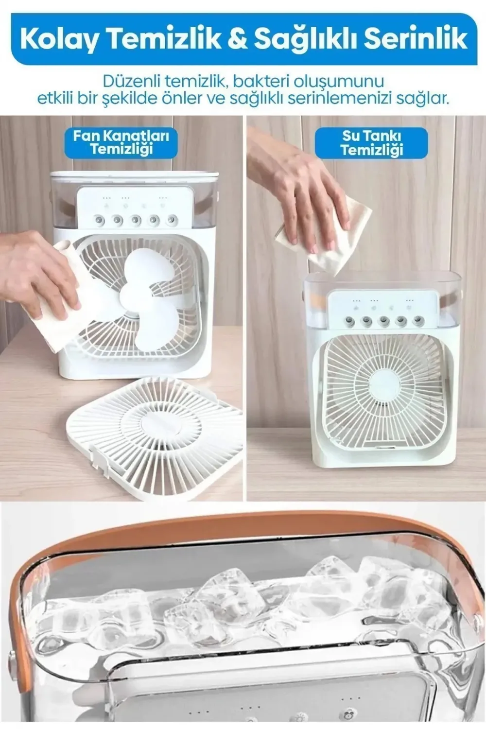 Taşınabilir Işıklı 5 Spreyli Vantilatör Buzlu Buharlı Vantilatör Mini Fan Nemlendirici