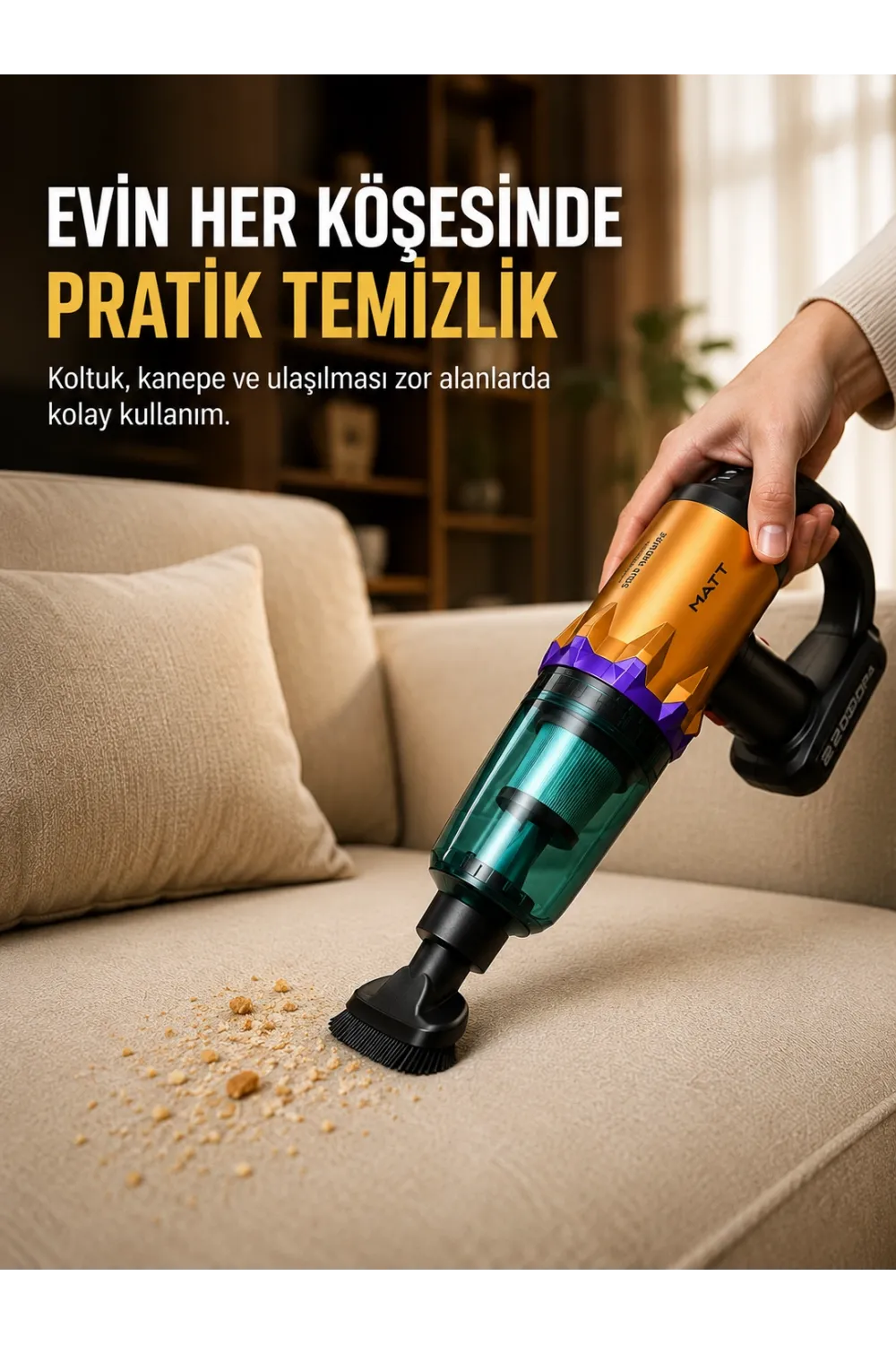 Taşınabilir Kablosuz El Süpürgesi Araç Ve Ev Temizliğine Uygun