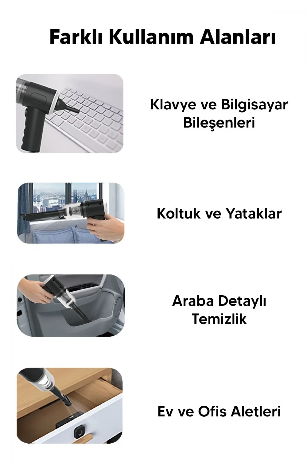 Taşınabilir Kablosuz Elektrikli El Süpürgesi- Ev, Ofis, Araba ,klavye Temizliği İçin İdeal