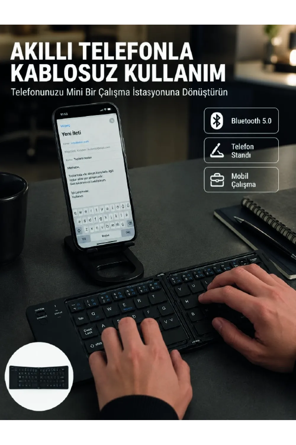 Taşınabilir Katlanabilir Bluetooth Klavye iOS Android Windows Uyumlu