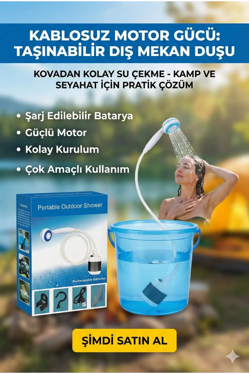 Taşınabilir Şarjlı Seyyar Duş Seti ( Pompa - Hortum - Duş Başlığı )