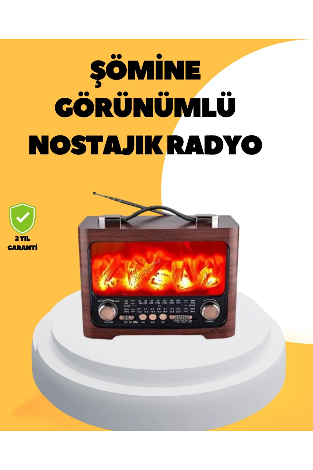 Taşınabilir Şömine Görünümlü Bluetooth Hoparlör – Solar Şarjlı, Alev Işıklı, 7w Ses
