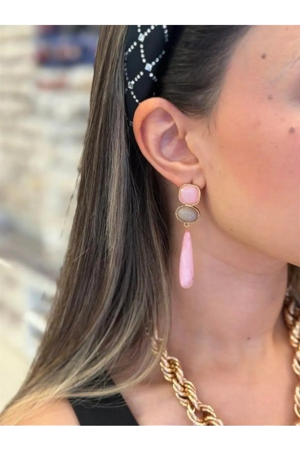 Taşlı Küpe - Pembe