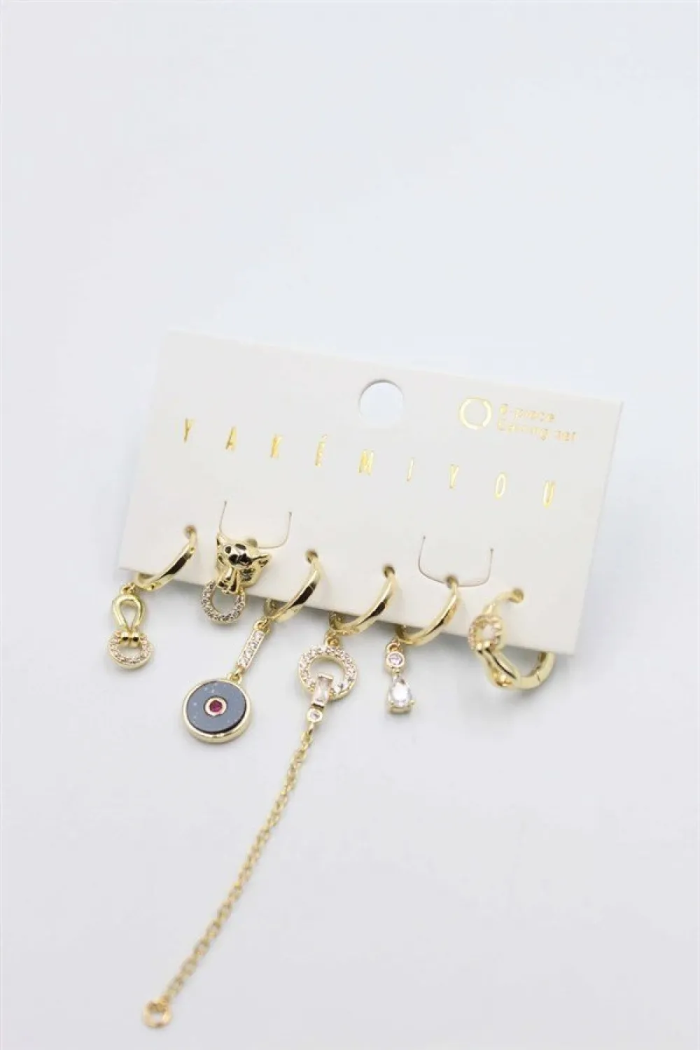 Taşlı Set Küpe - Altın