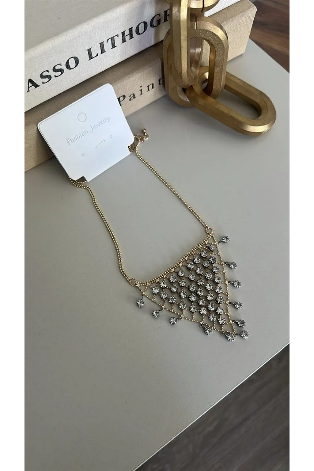 Taşlı Üçgen Kolye - Altın