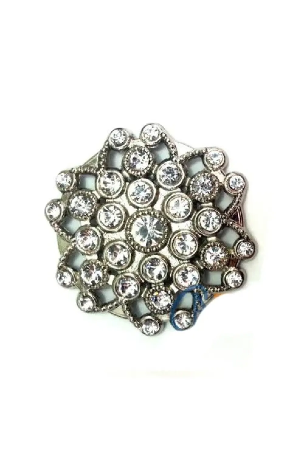 Taşlı Yuvarlak Broş, Sandık Süsü 4,5 Cm - Nikel, 10 Adet