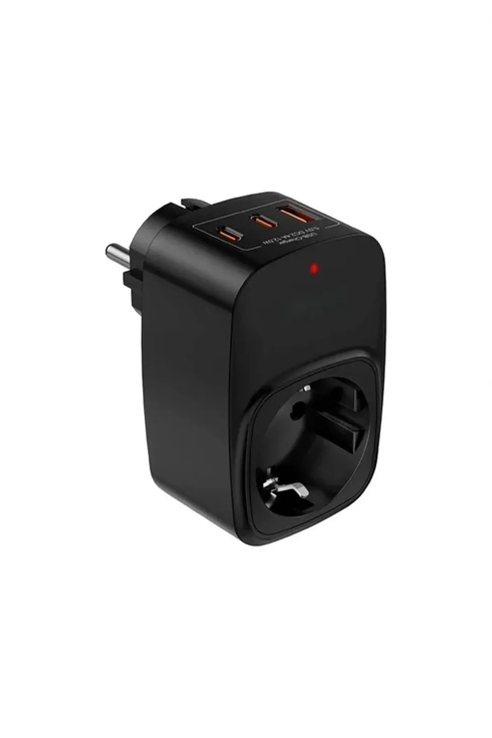 Tekli Yüksek Voltaj Korumalı Duvar Prizi 2x Type-c 1x Usb Çıkışlı Priz Grup Priz Çoğaltıcı Siyah
