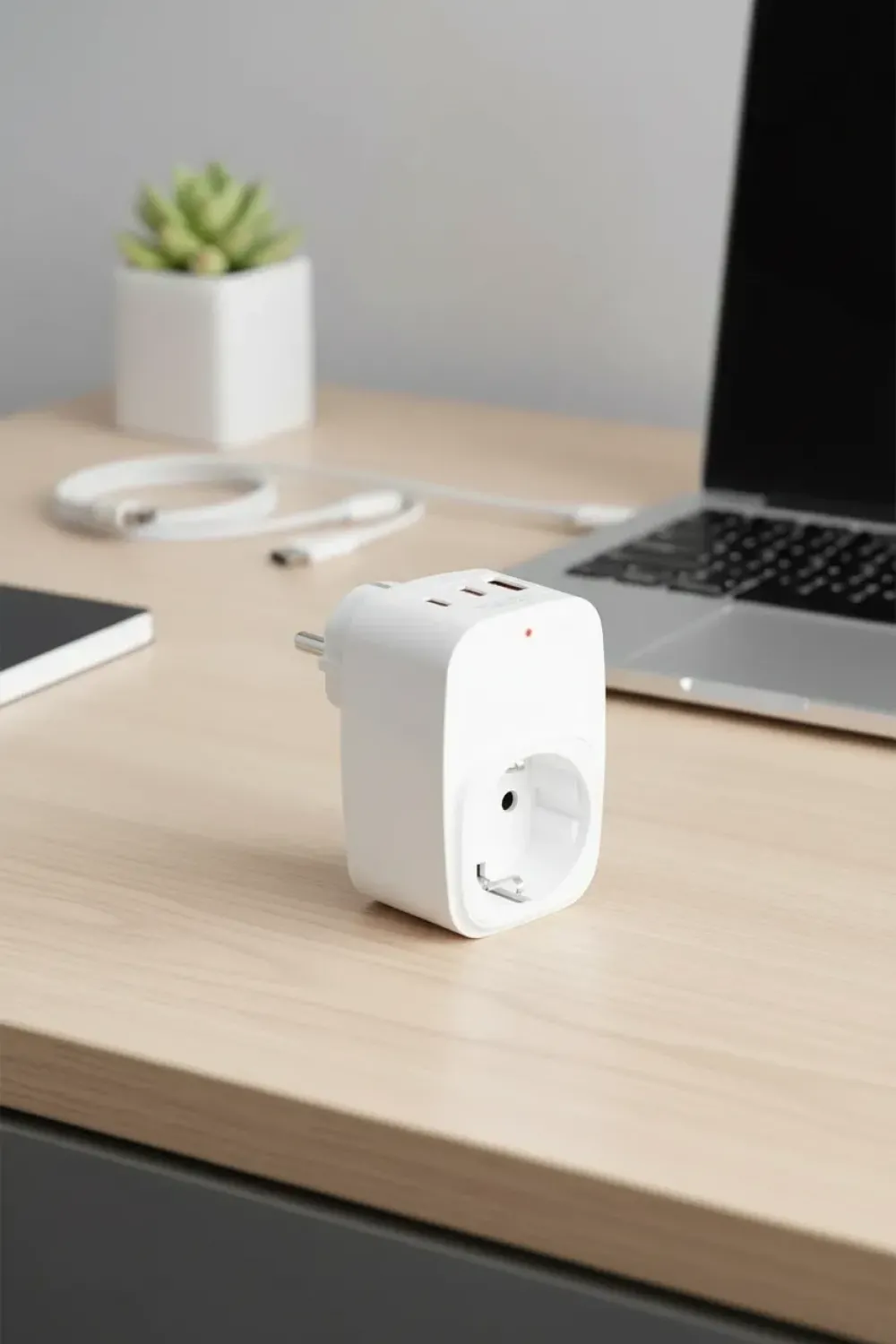 Tekli Yüksek Voltaj Korumalı Duvar Prizi 2x Typec 1x Usb Çıkışlı Priz Grup Priz Çoğaltıcı Beyaz