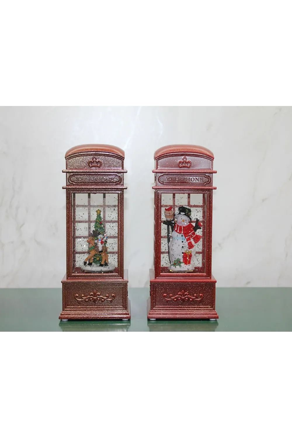 Telefon Kulübesi Tasarımlı Yılbaşı Temalı Işıklı Müzikli Kar Küresi (1 Adet) Seçenek 2