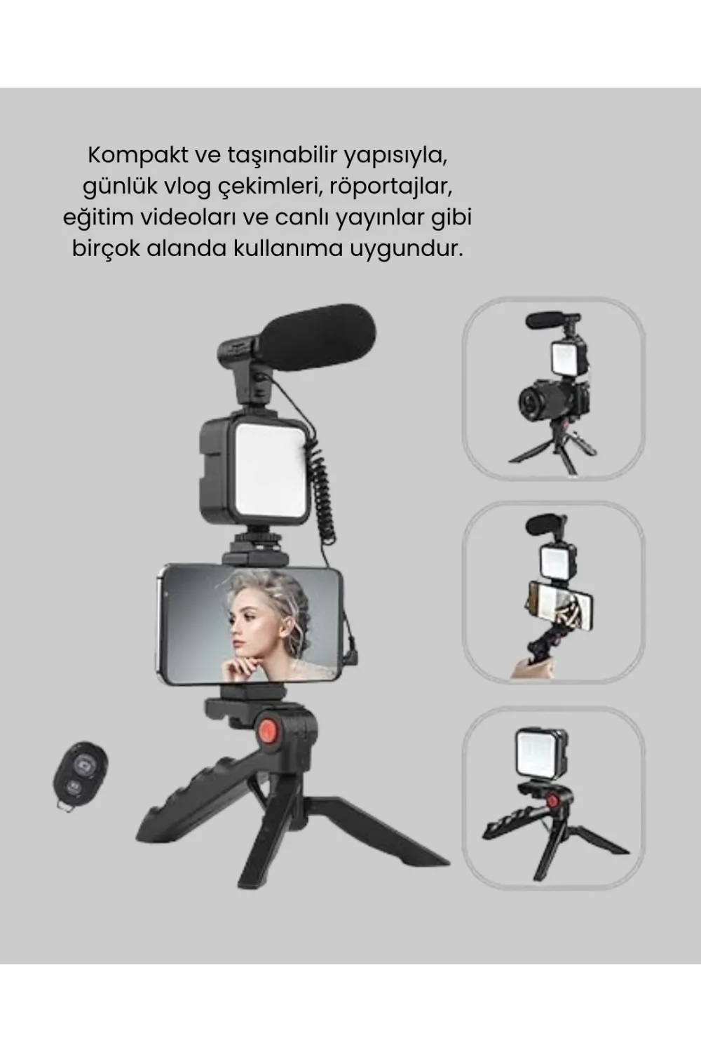 Telefon Video Çekim Kiti Led Aydınlatma Mikrofon Tripodlu Tam Set