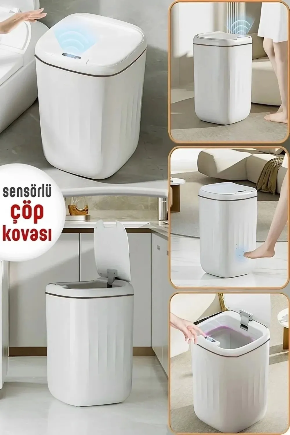 Temassız Sensörlü 20 Litre Çöp Kovası Uv Işıklı Koku Geçirmez Mutfak Banyo Kullanımı