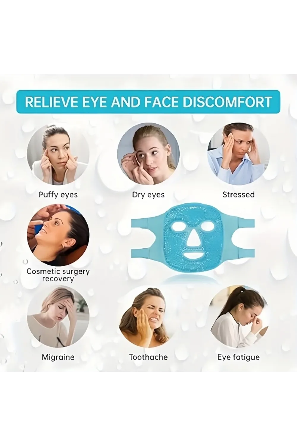 Terapi Jel Yüz Maskesi Soğuk Ve Sıcak Boncuklu Ayarlanabilir Maske (Mavi)