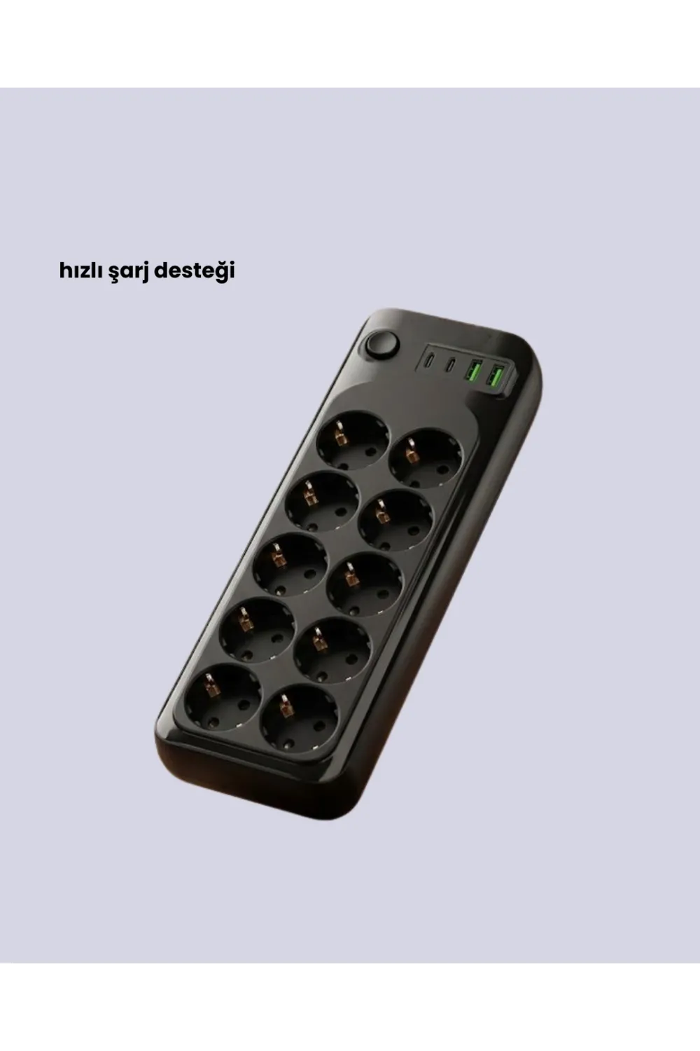 Termal Akım Korumalı 10’lu Grup Priz Usb Type-c Hızlı Şarj 2500w 2m Kablo