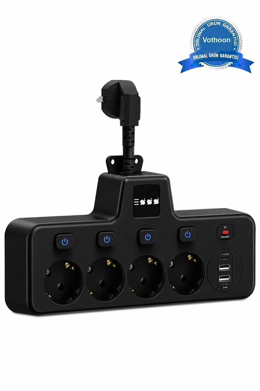 Termal Akım Korumalı 4’lü Duvar Tipi Priz 2x Usb 2x Type-c Çıkışlı Grup Priz Çoğaltıcı Siyah (2500w)