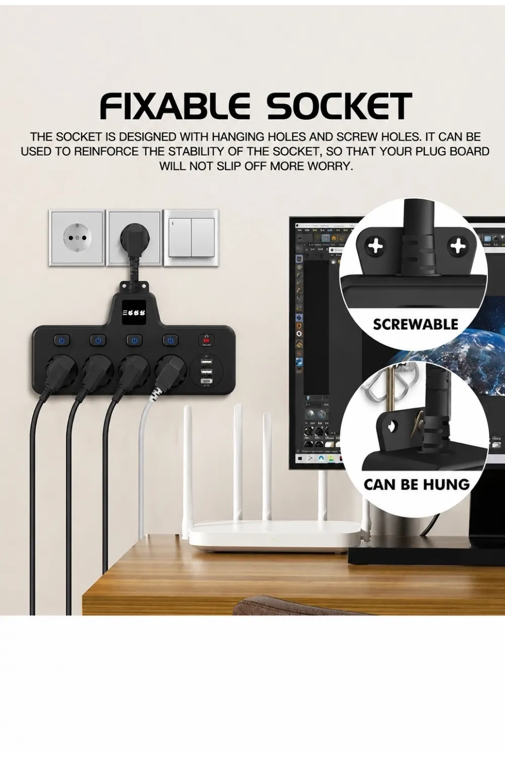 Termal Akım Korumalı 4’lü Duvar Tipi Priz 2x Usb 2x Type-c Çıkışlı Grup Priz Çoğaltıcı Siyah (2500w)