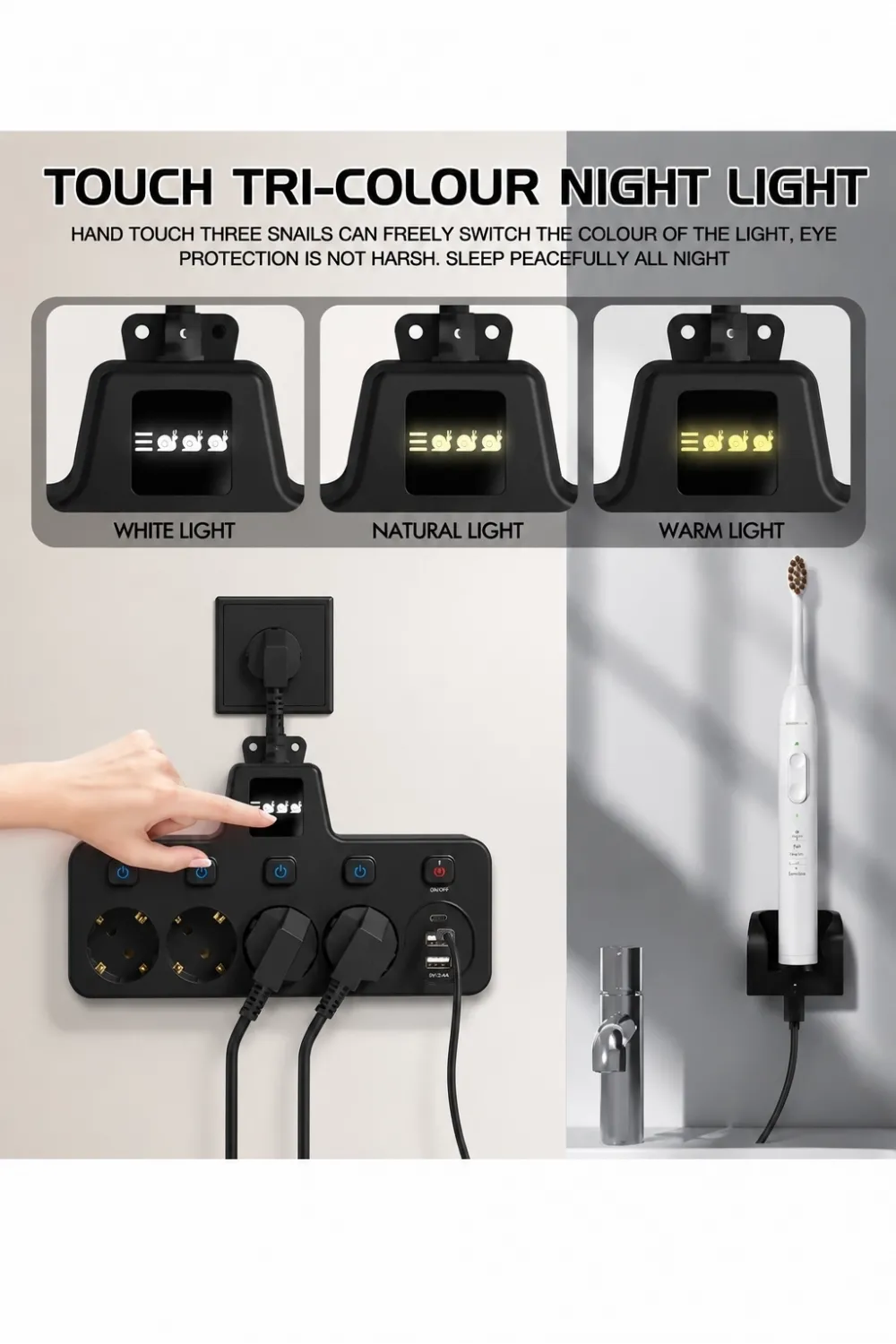 Termal Akım Korumalı 4’lü Duvar Tipi Priz 2x Usb 2x Type-c Çıkışlı Grup Priz Çoğaltıcı Siyah (2500w)