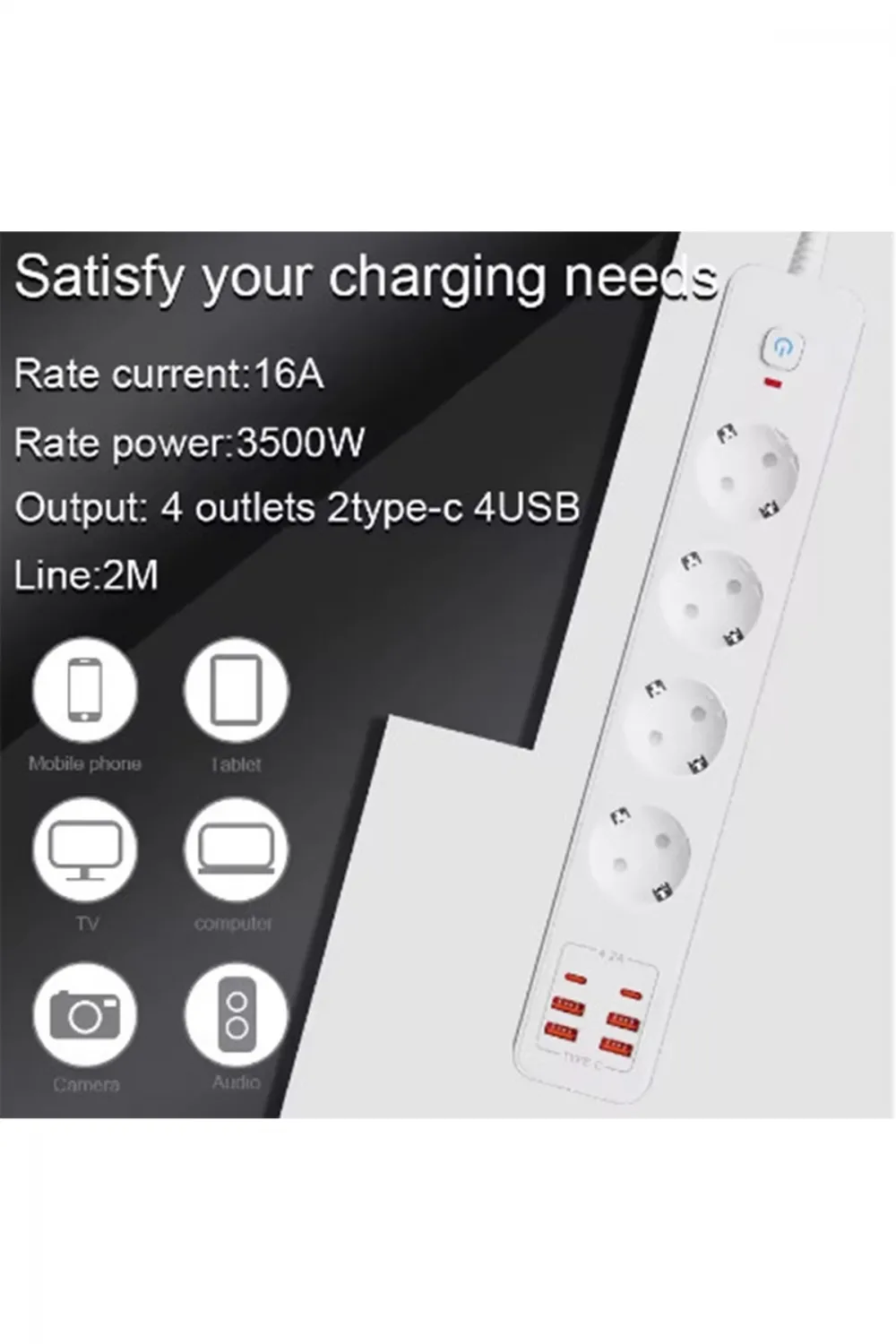Termal Akım Korumalı 4’lü Priz 4x Usb 2x Type-c Çıkışlı Grup Priz Çoğaltıcı (3500w)