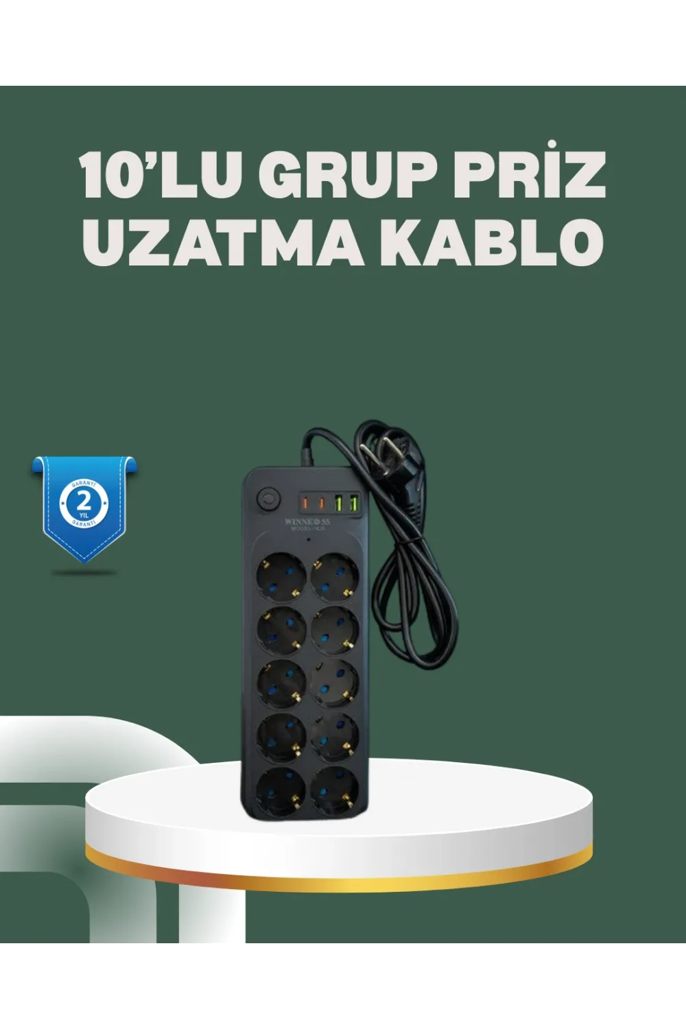 Termal Koruma Sistemli Usb Type-c 10’lu Grup Priz 2m 2500w Güç Kapasiteli