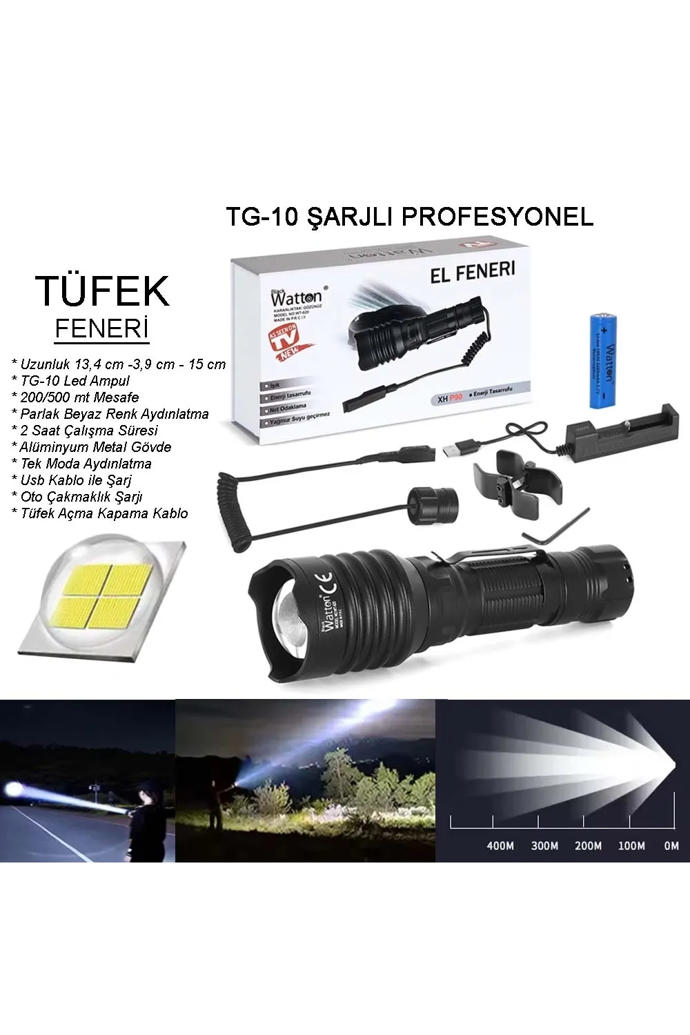 Tg-10 Şarjlı Profesyonel Av Feneri  Wt-620
