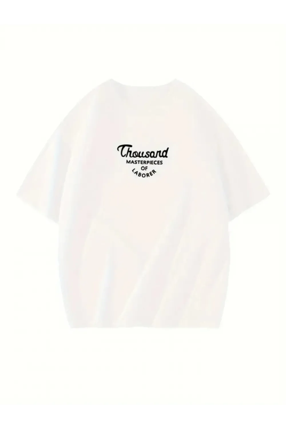 Thousand Baskılı Oversize Bisiklet Yaka T-shirt - Beyaz