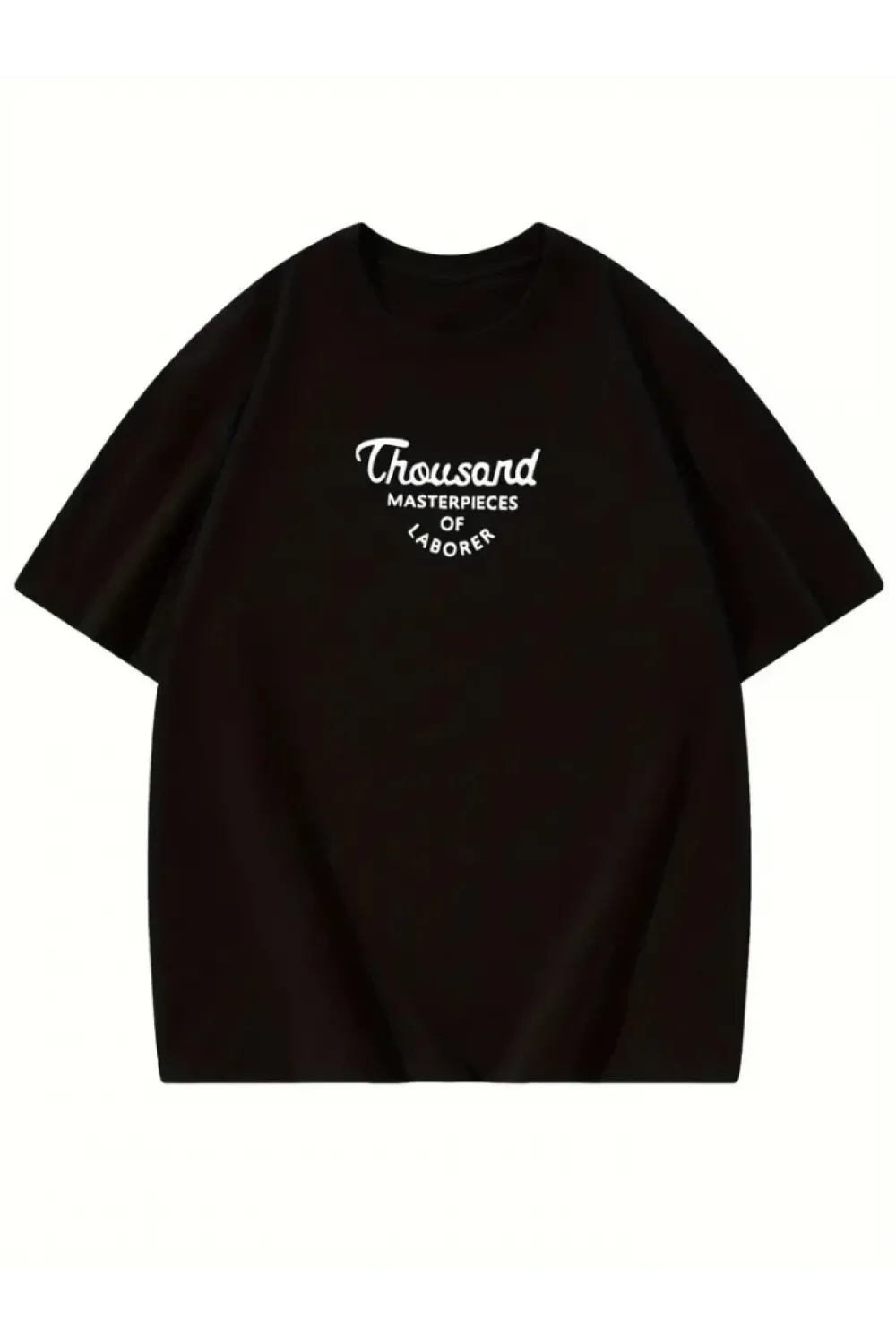 Thousand Baskılı Oversize Bisiklet Yaka T-shirt - Siyah