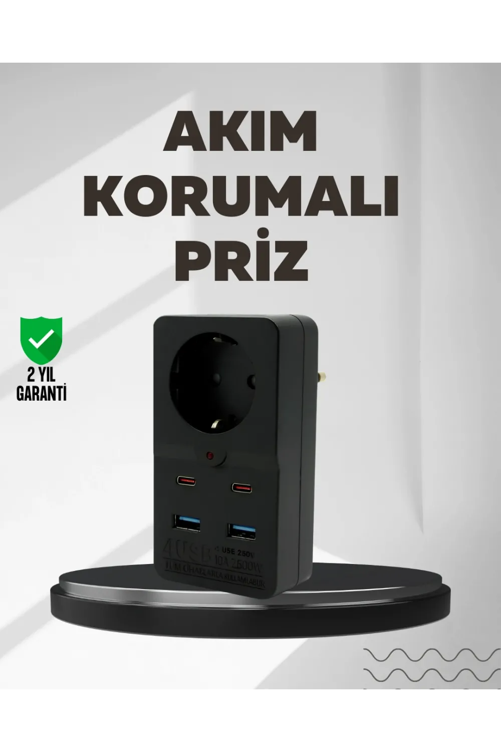Tip Akım Koruma Prizi 10a 2500w Usb Type C Destekli