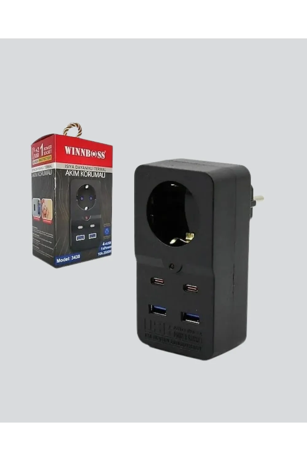 Tip Akım Koruma Prizi 10a 2500w Usb Type C Destekli