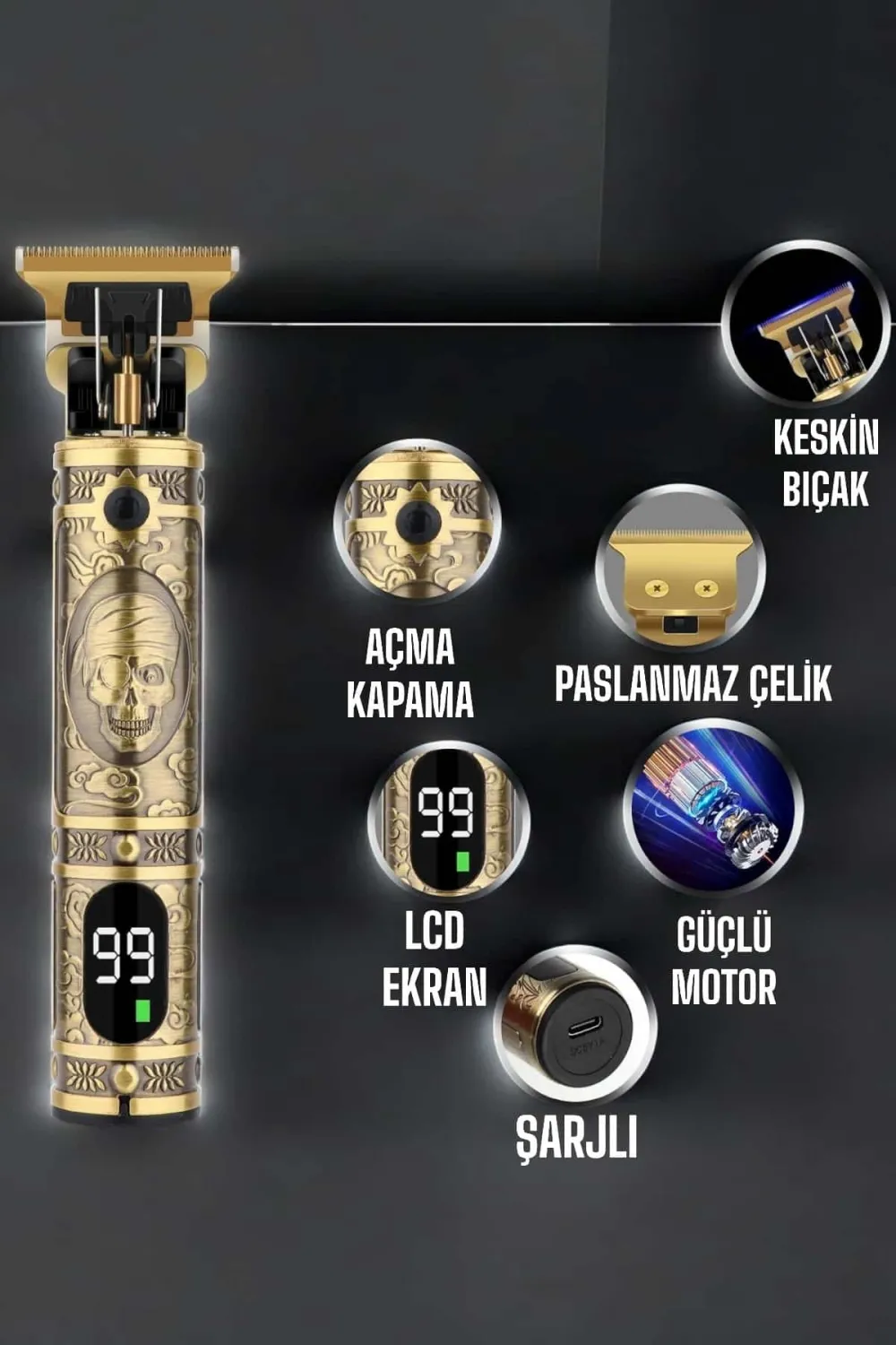 Tıraş Makinesi Çizik Tıraş Paslanmaz Çelik Uzun Ömürlü Şarjlı