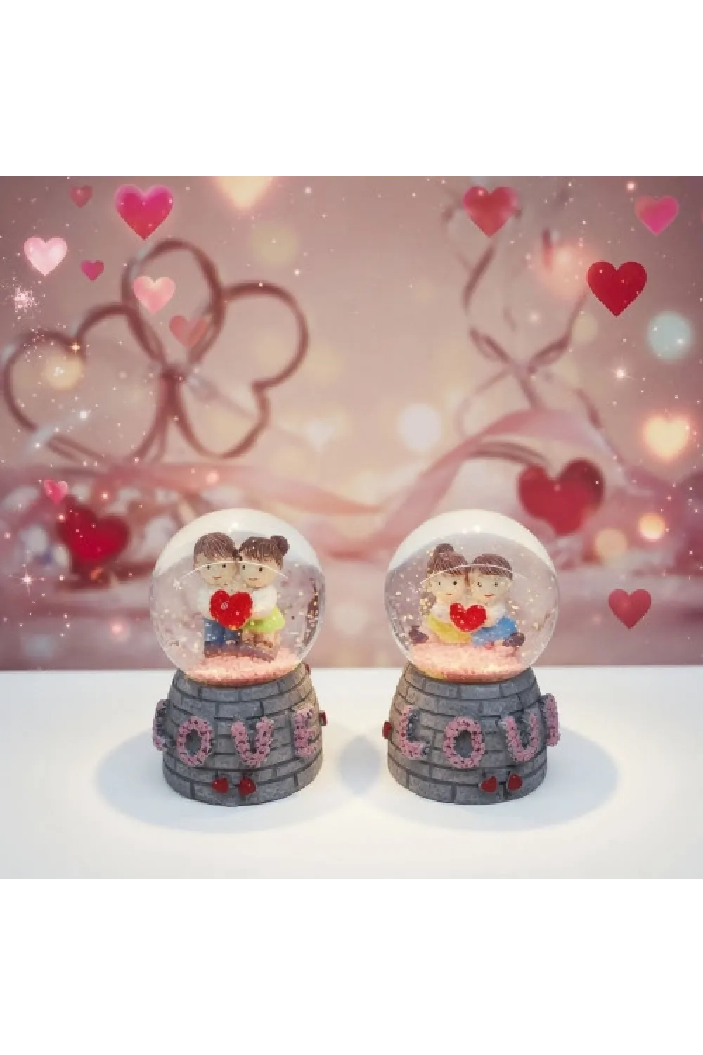 Toptan Love Tasarımlı Işıklı Mini Kar Küresi