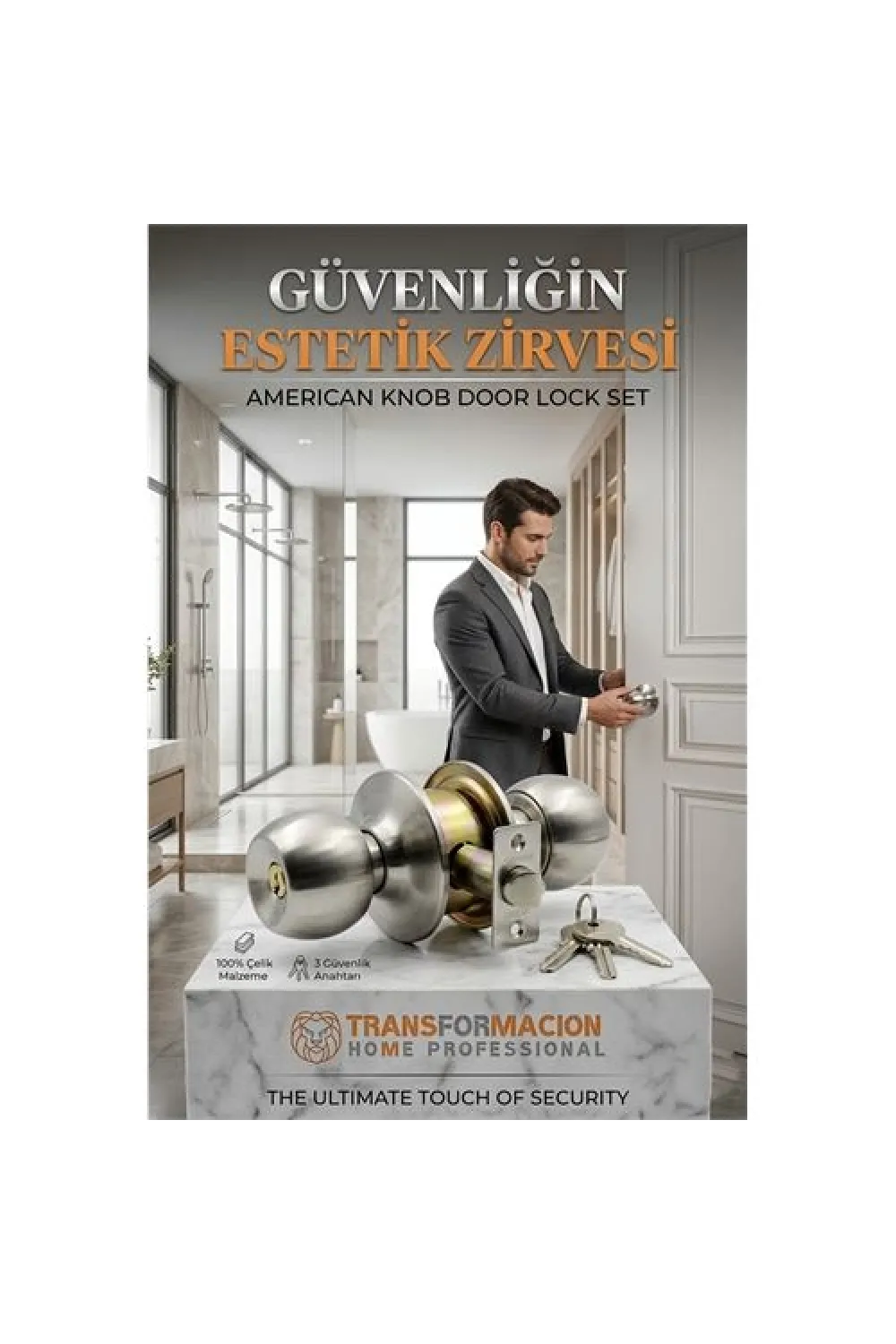 Topuzlu Kilit Amerikan Kapı Kilit Buton Set 426576